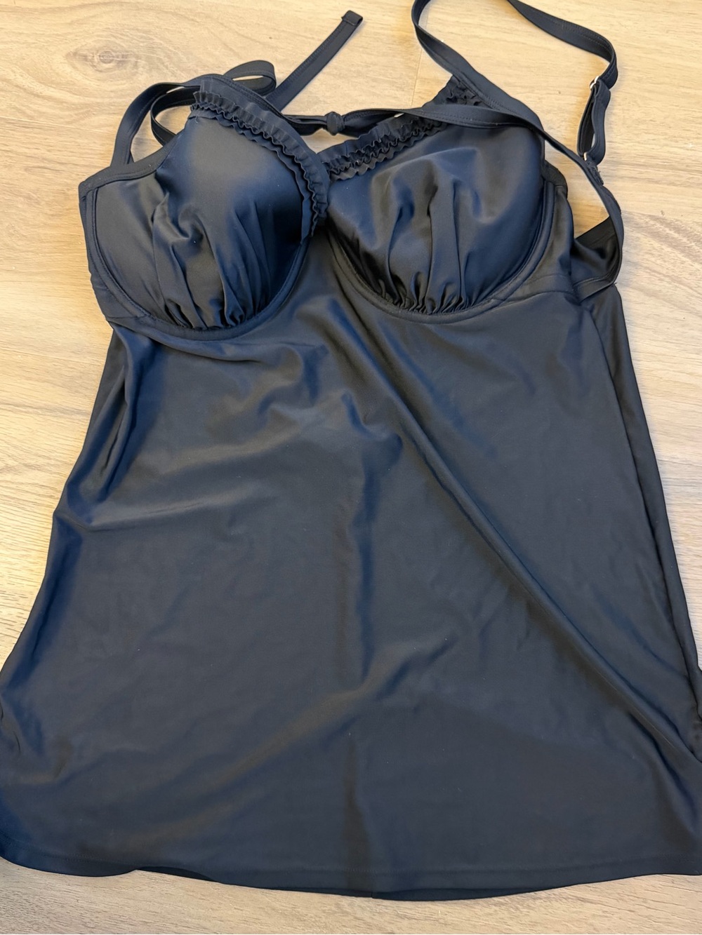 Sea Black Satin Slip Top with Built-In Cups